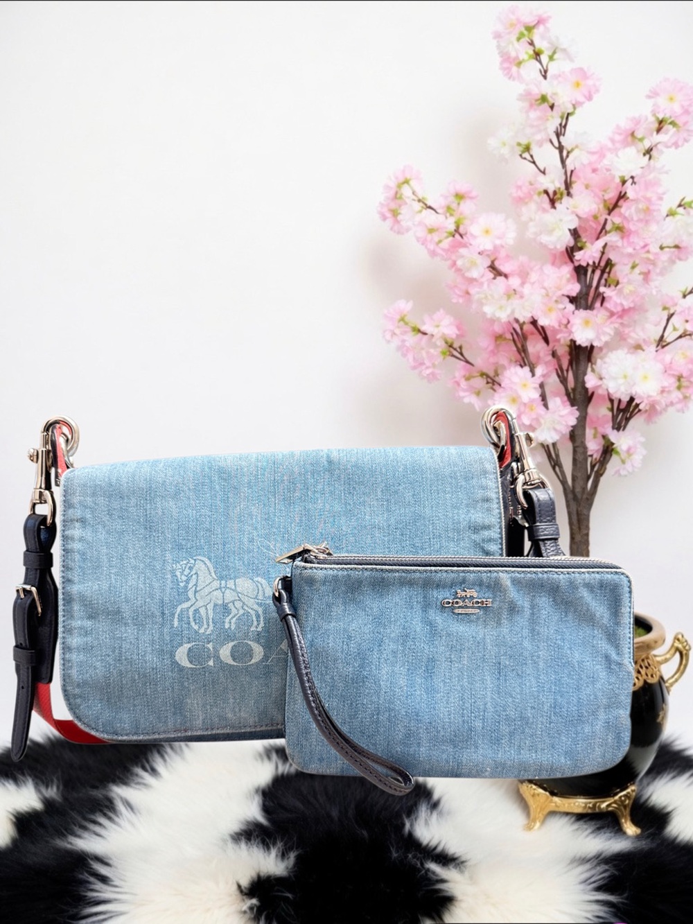 COACH JES DENIM MESSENGER BAG WITH WRISTLET
